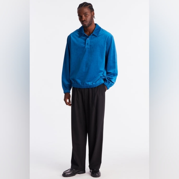 Relaxed Velvety Velour Polo Long Sleeve Shirt - Picture 2 of 6